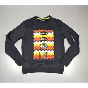Roku Studio Sweater Mens Medium. Black Crewneck Longsleeve. Big Logo Zip Sleeve.